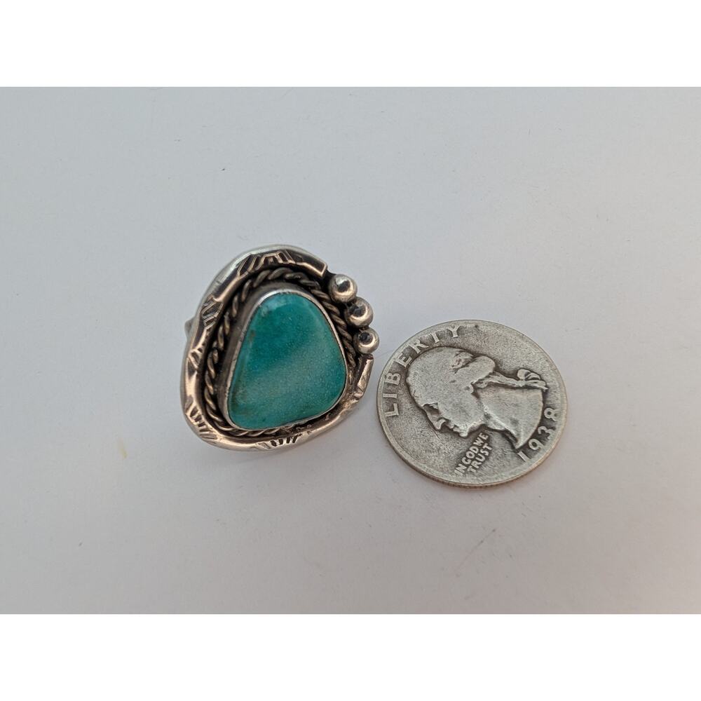 Vintage Handmade Sterling Silver 925 & Turquoise Native Style Ring Sz 5.5 - Picture 3 of 5